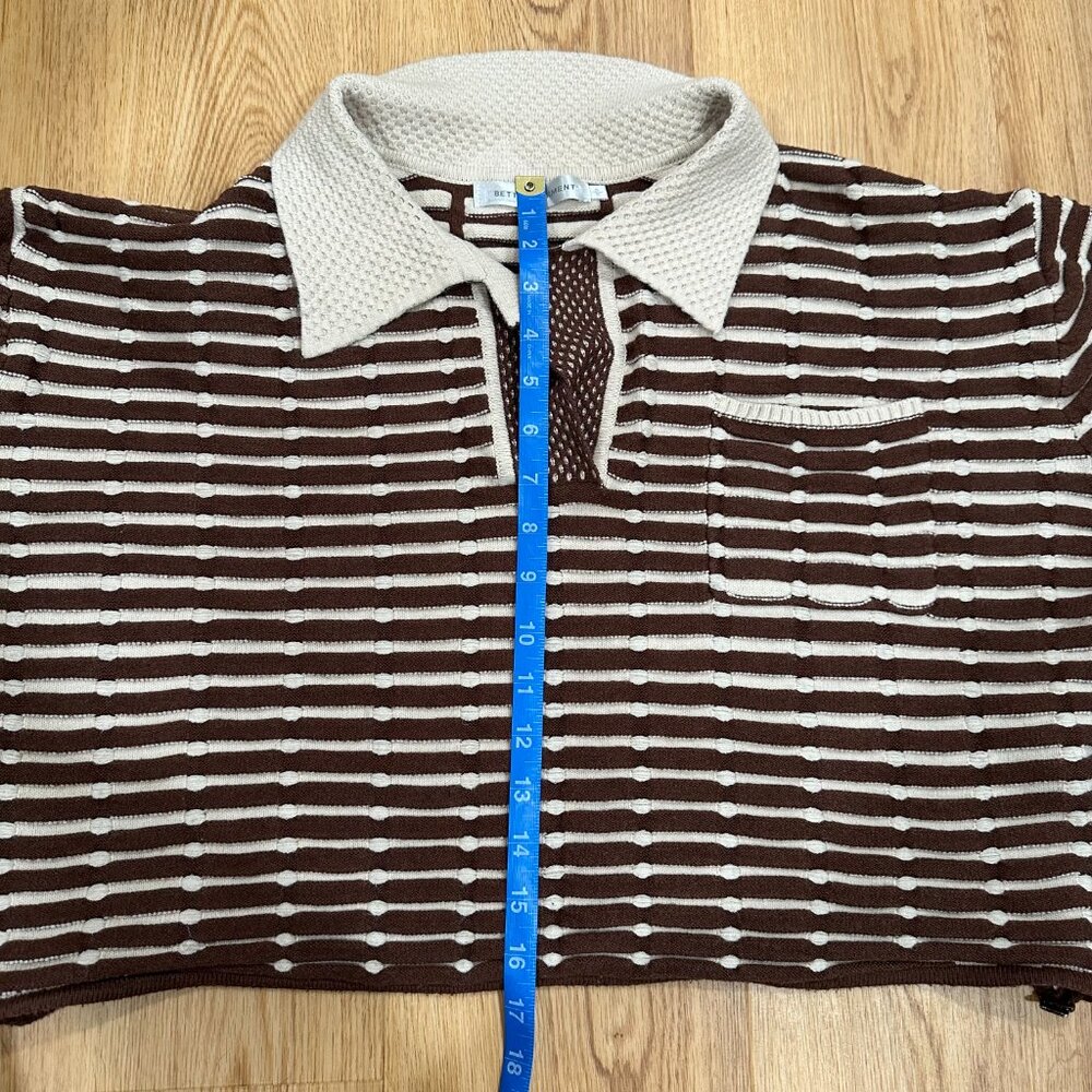 Anthropologie Better Garment Brown Cream Collared Sweater Size Small - Picture 12 of 16